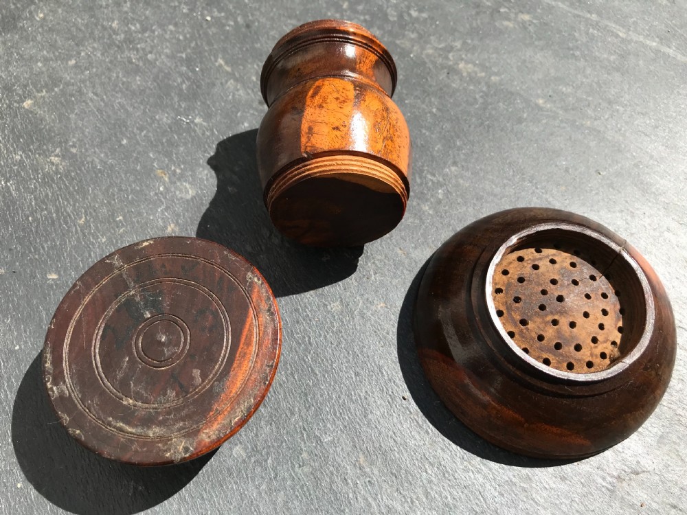 Antique English Pounce Pot -  Unusual Double Opening View III
