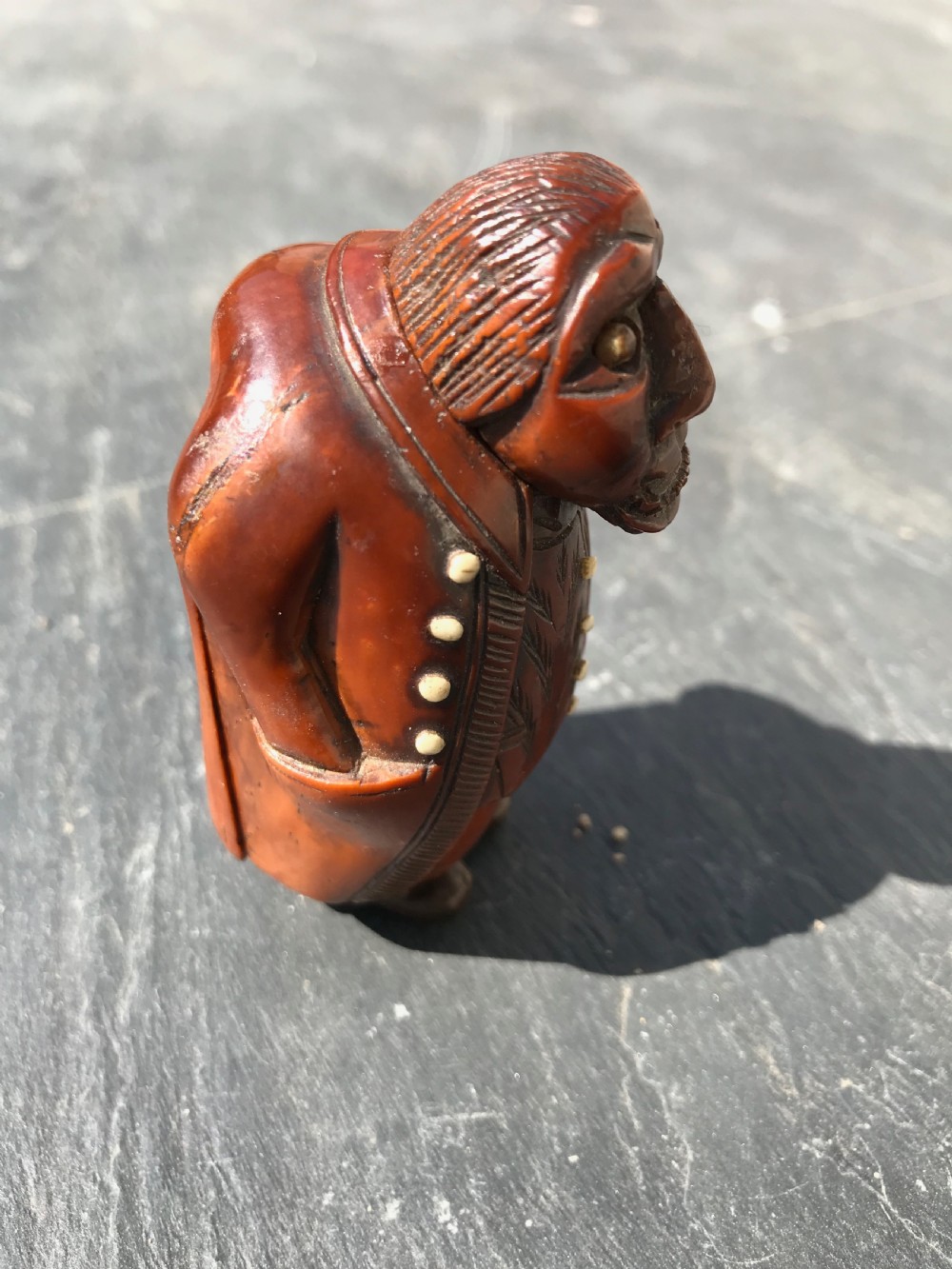 Antique coquilla snuff box - figural man View V
