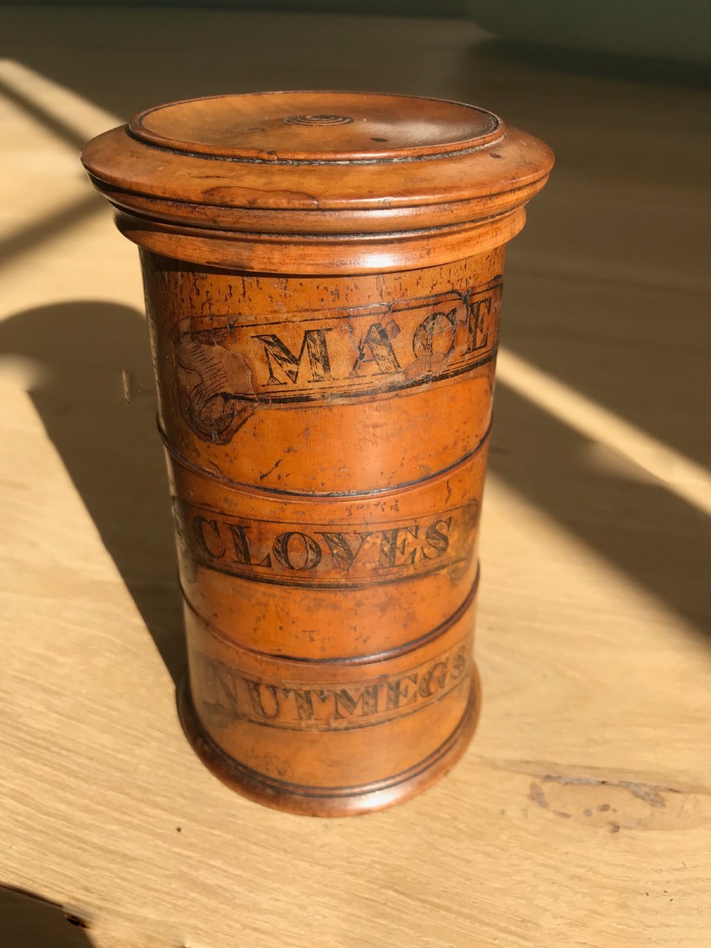 Antique Three Tier Treen Spice Tower - original labels