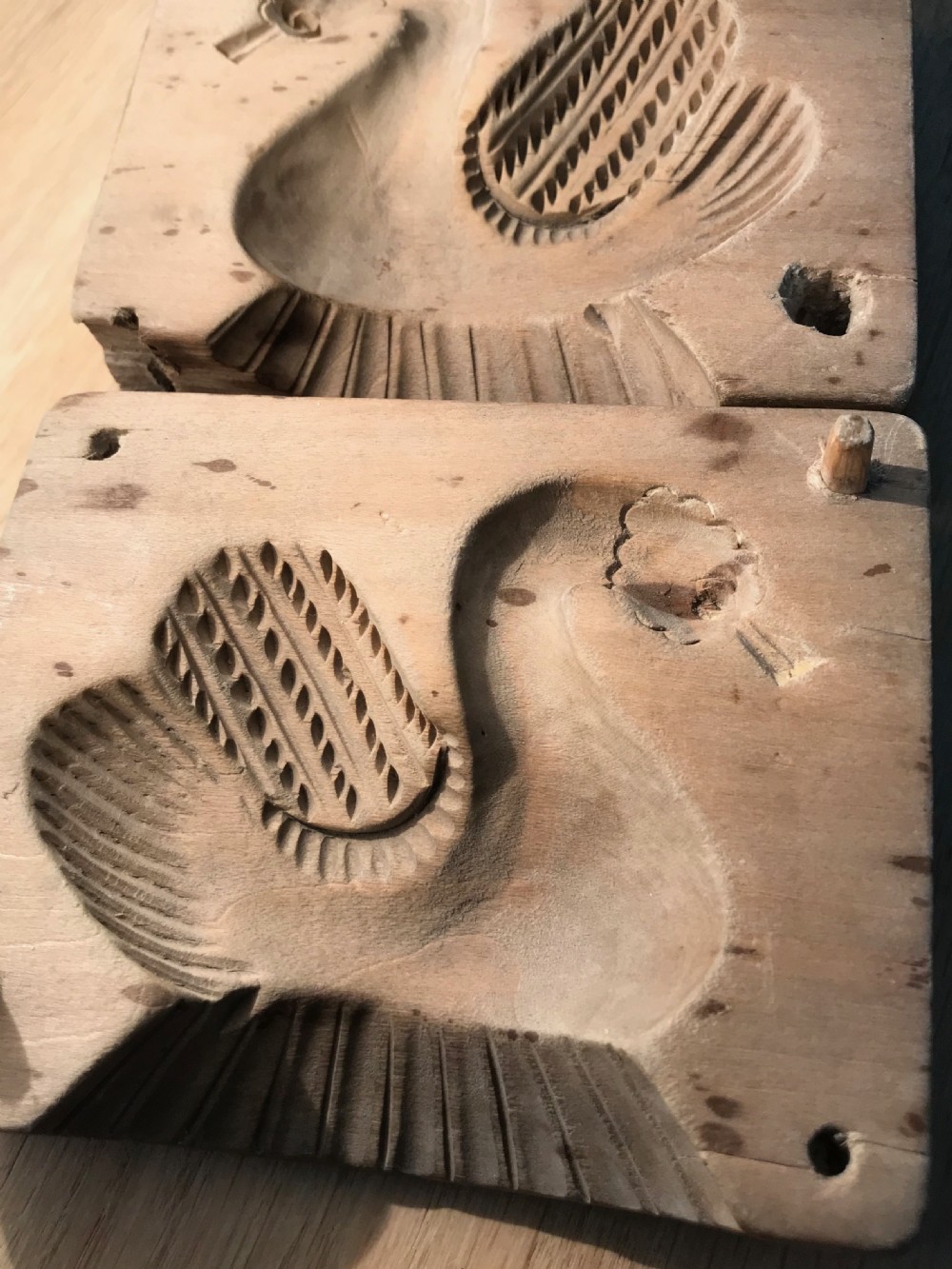 An Unusual Antique Butter Mould - Two Piece treen