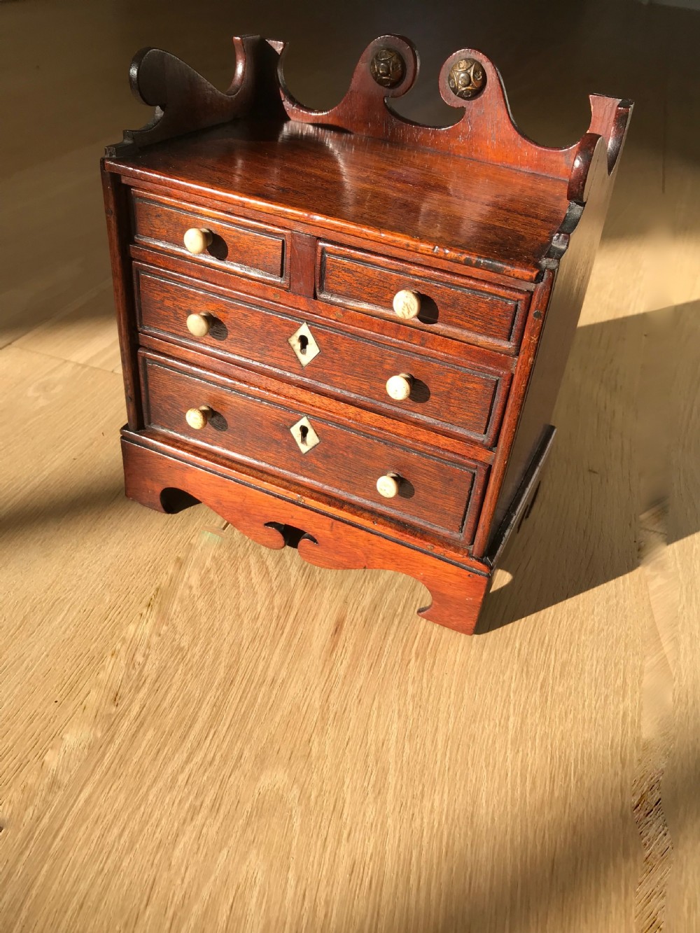 Antique Mahogany Mini Chest of Drawers - Jewellery Box -treen