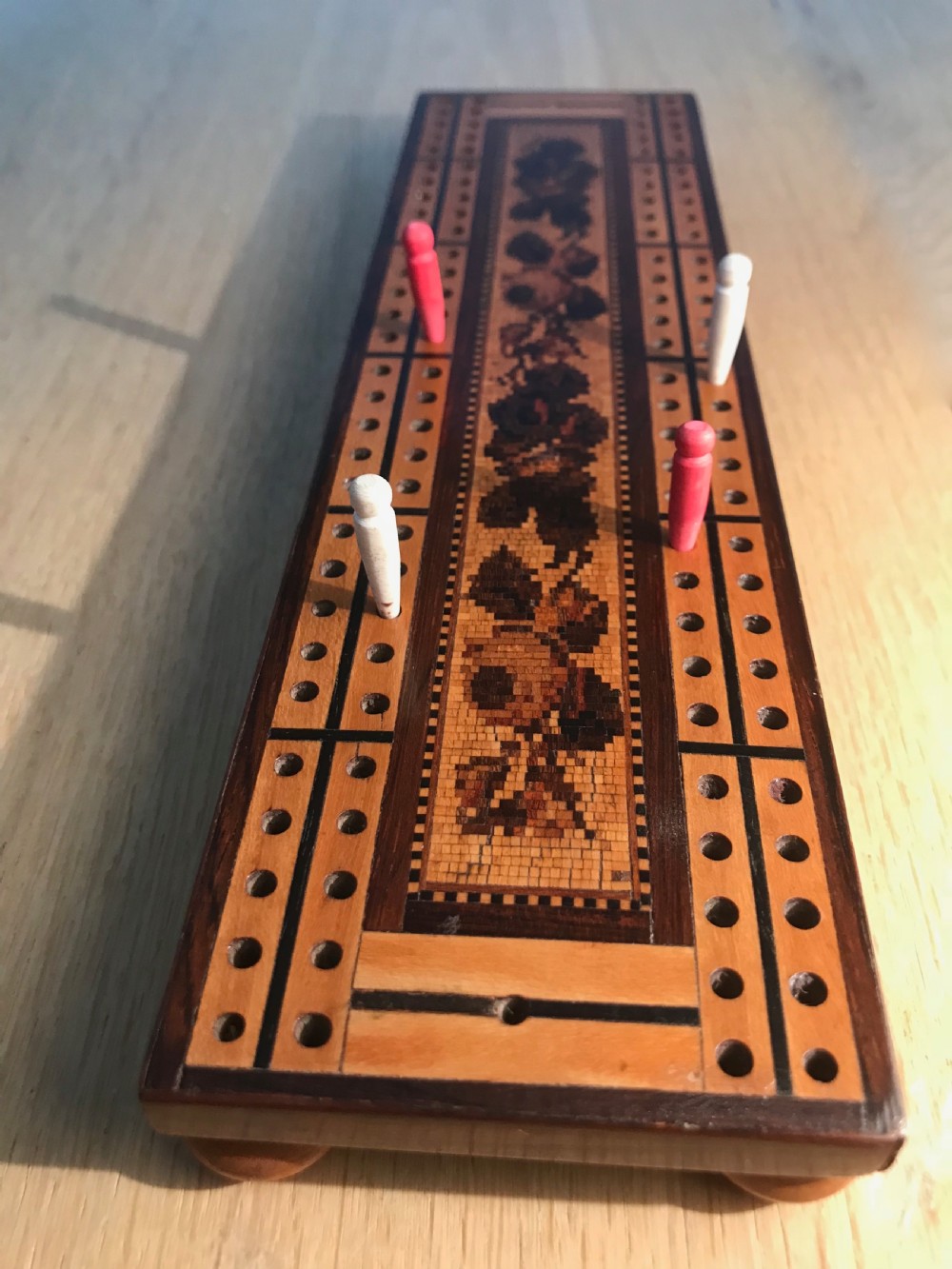 Antique Tunbridge Ware Cribbage Board View II