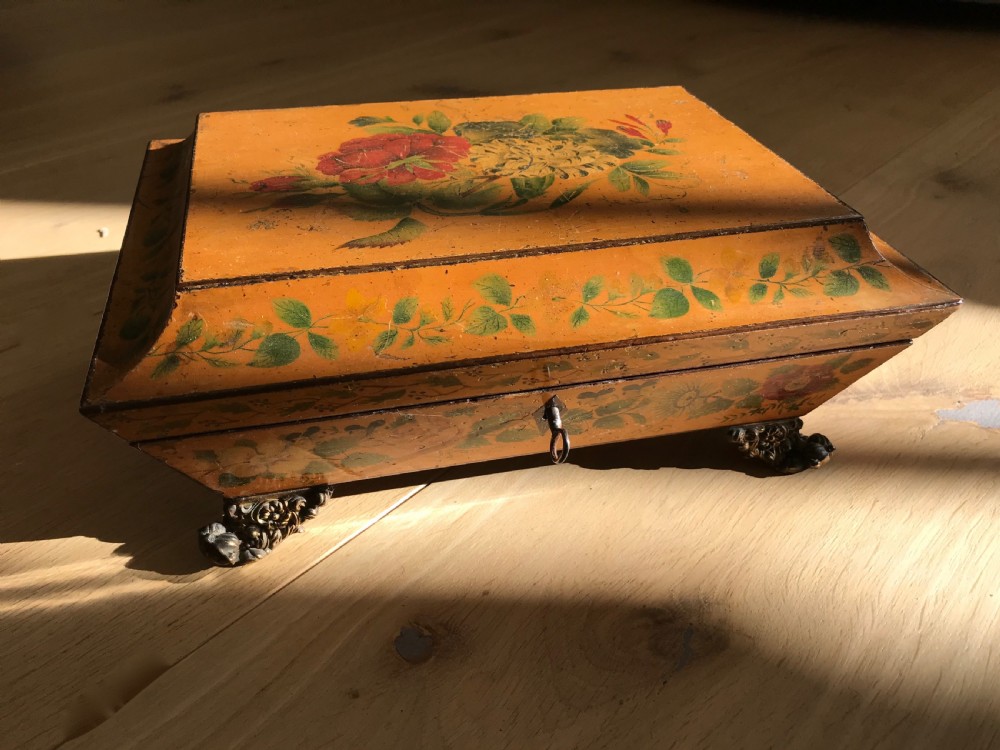 An early 19th century painted floral card box - treen