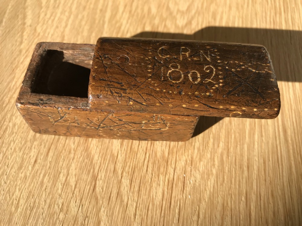An unusual treen snuff box - travelling trunk, dated 1802. View III