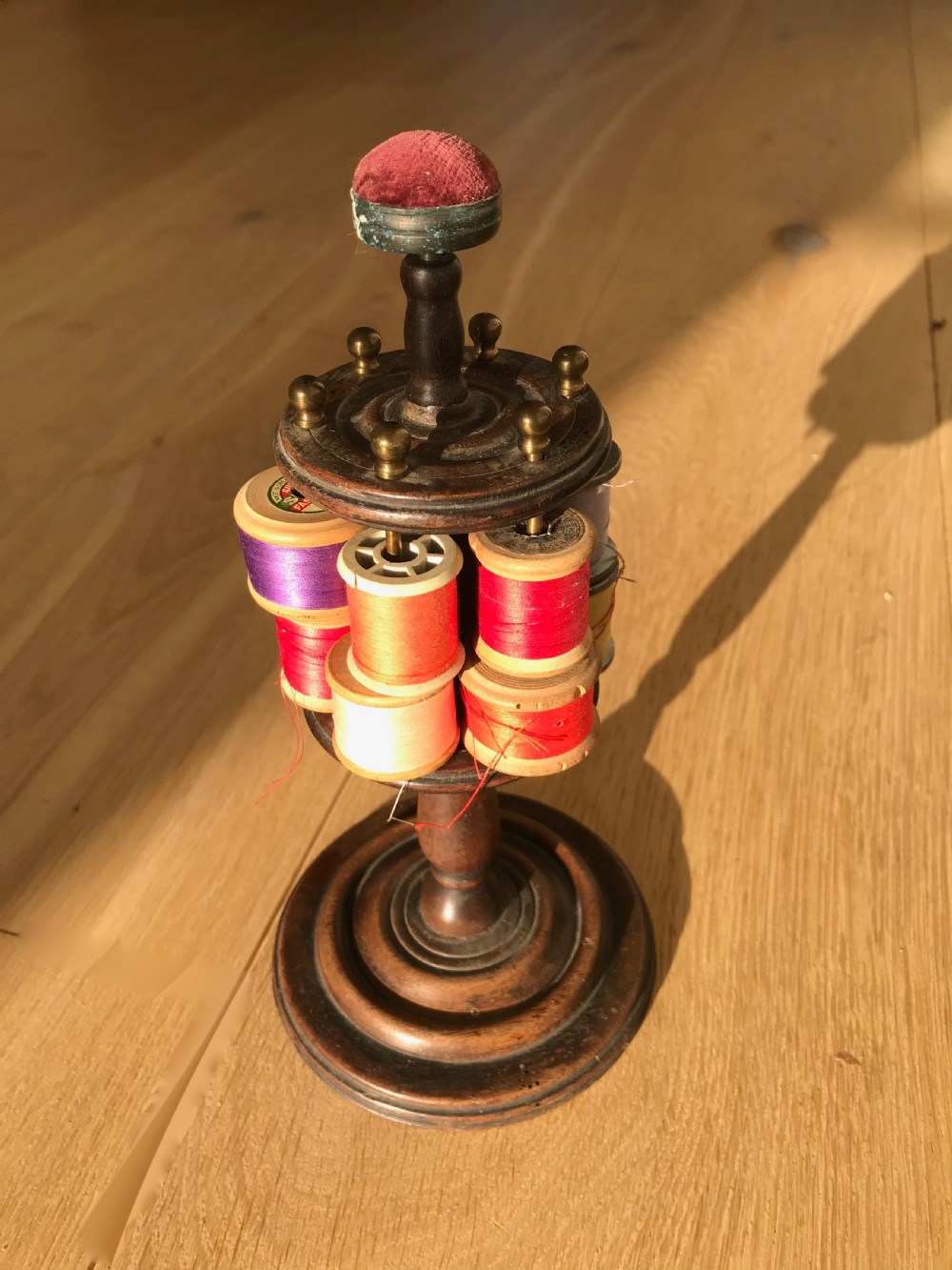 Antique Cotton Reel Stand - treen