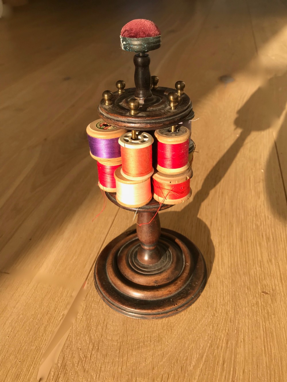 Antique Cotton Reel Stand - treen View II