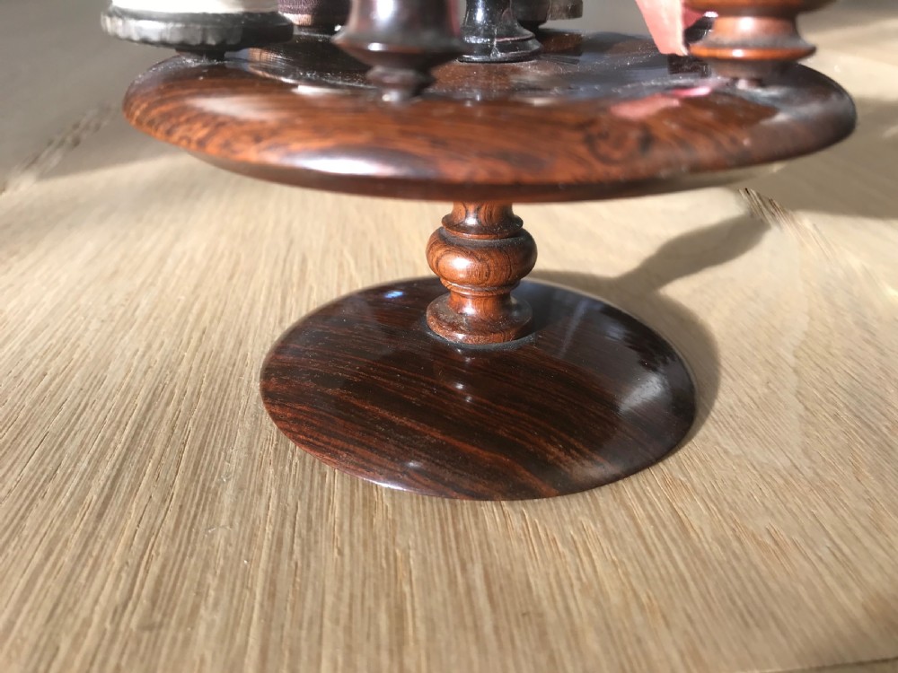Antique Reel, Tape Measure, Thimble & Pin Cushion rosewood  stand View II