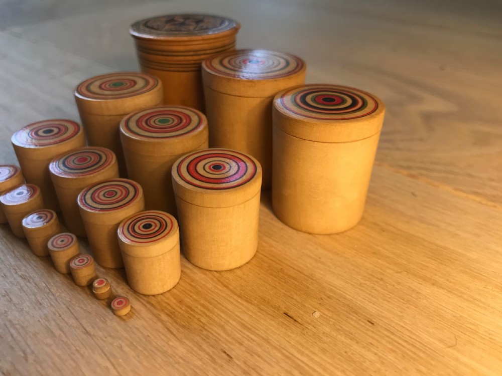 An antique set of seventeen Tunbridge Ware Boxes View II