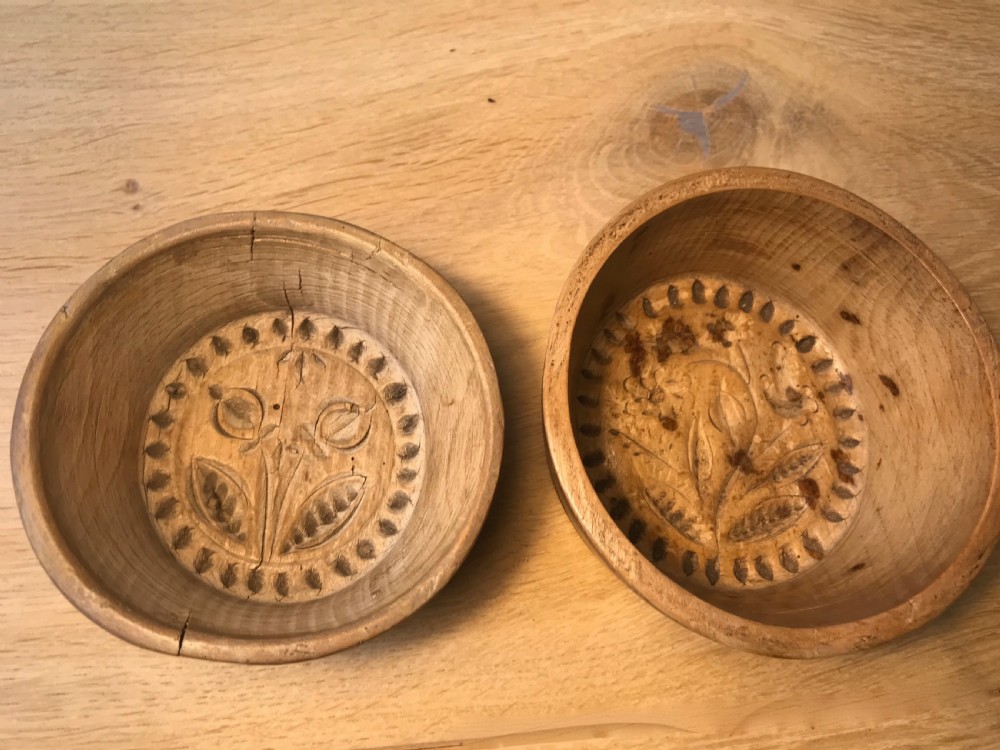 Two Antique Butter Mould Dishes - Early 19th Century Treen View II