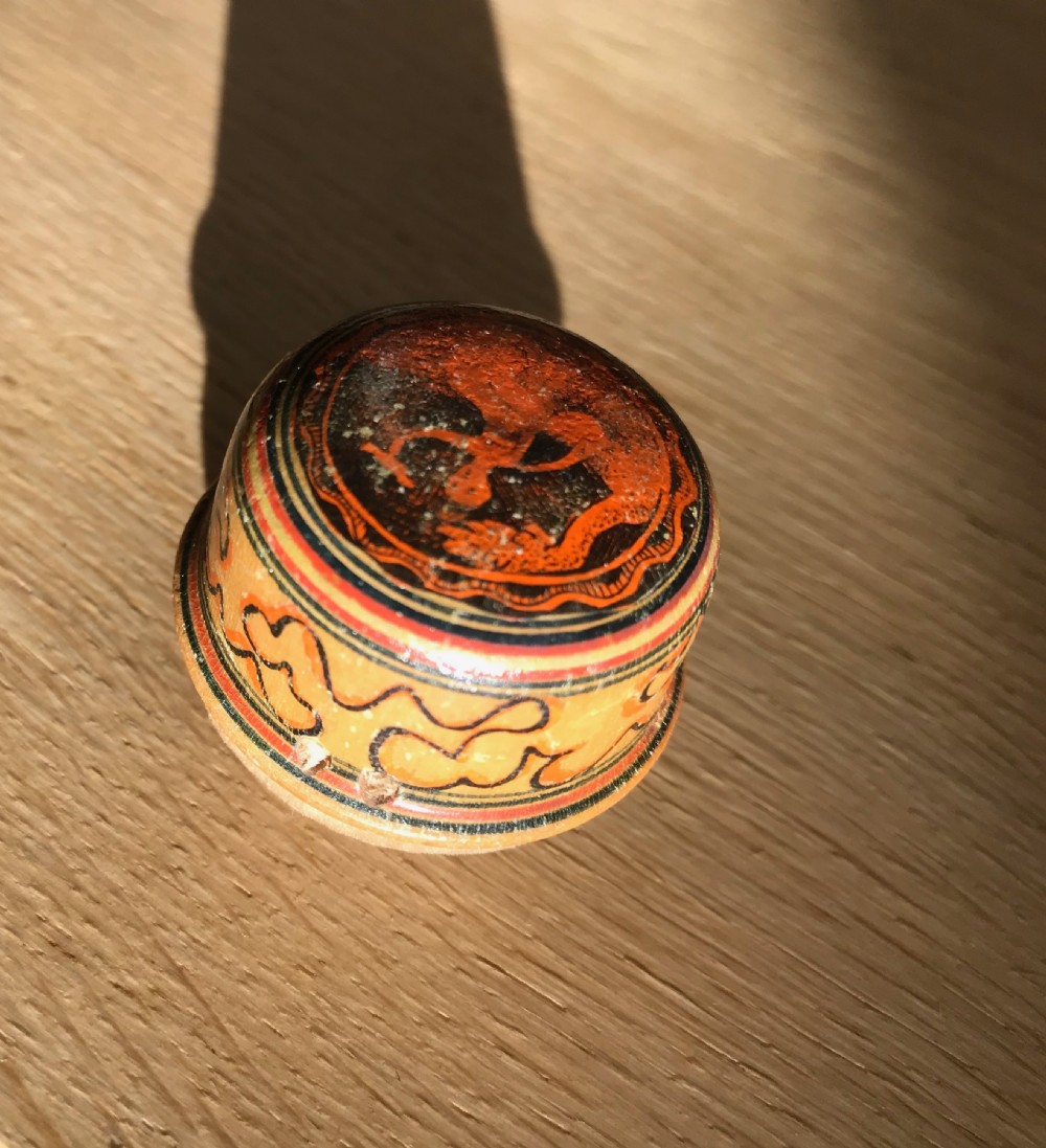 Antique Tunbridge Ware Painted Pin Cushion - treen View II