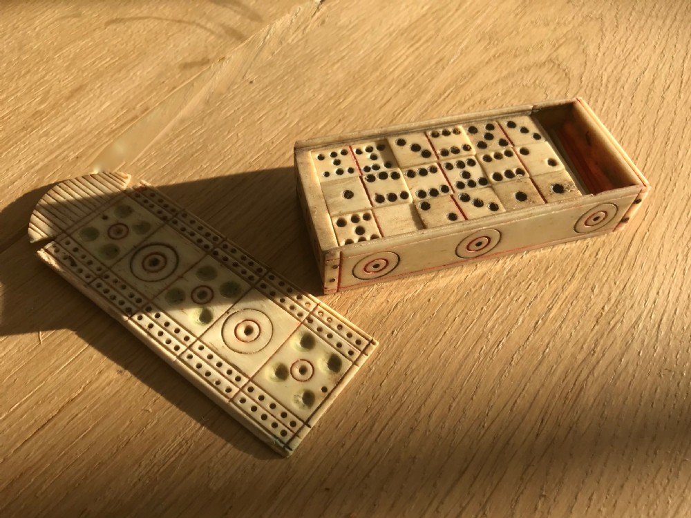Antique Prisoner of War bone games box - Cribbage & Dominoes View II