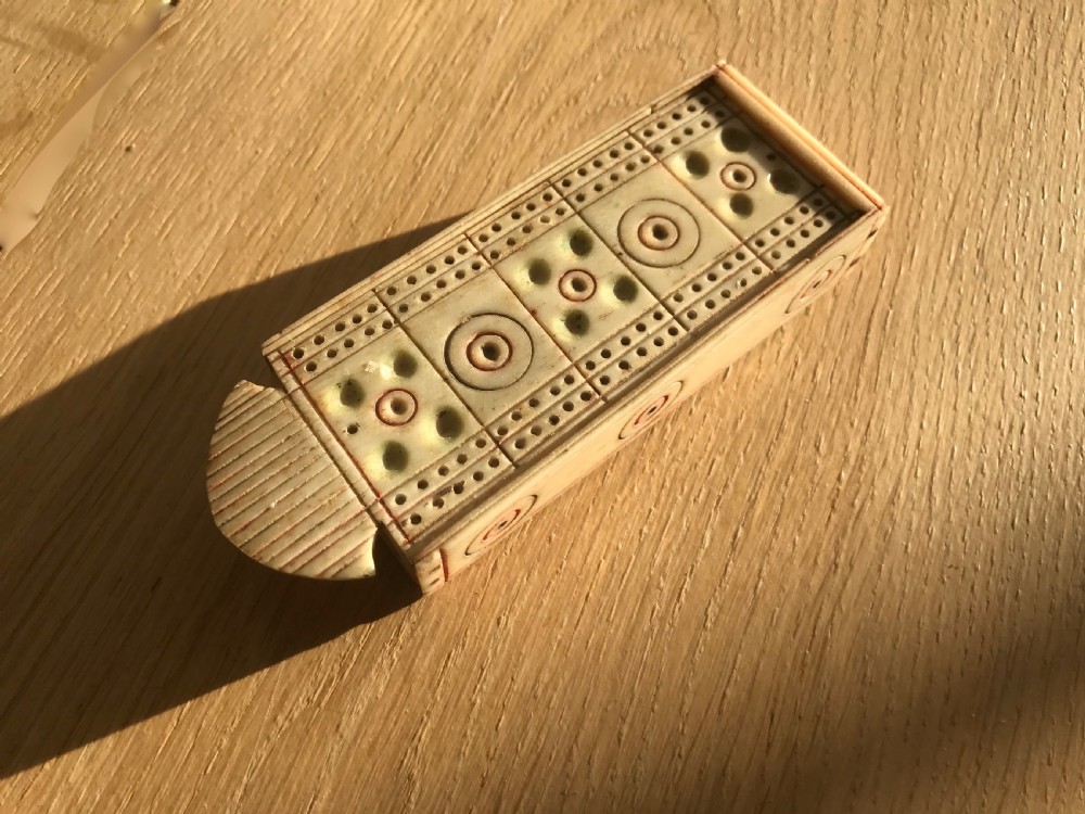 Antique Prisoner of War bone games box - Cribbage & Dominoes View III