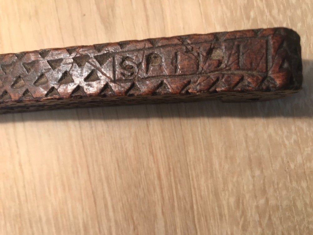 An antique treen English lever nutcracker dated 1791  View II