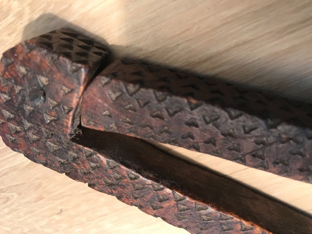 An antique treen English lever nutcracker dated 1791  View III