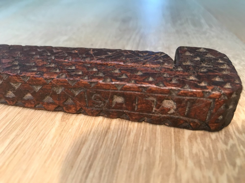 An antique treen English lever nutcracker dated 1791  View IV