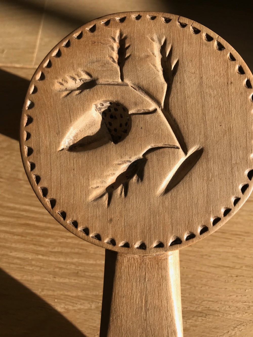 A rare Welsh sycamore scoop or spade with a double sided butter stamp View III