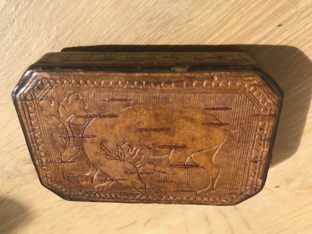 An interesting double sided pressed birch wood antique snuff box View II