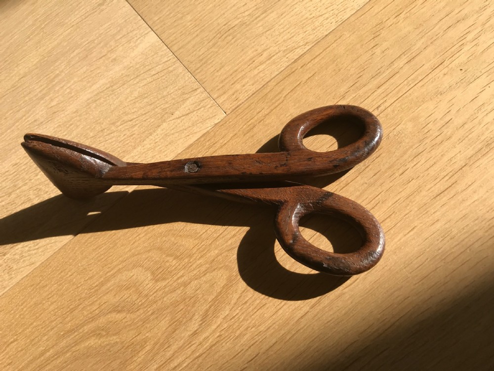 Unusual Antique Treen  Oak Tongs/Scissors View II
