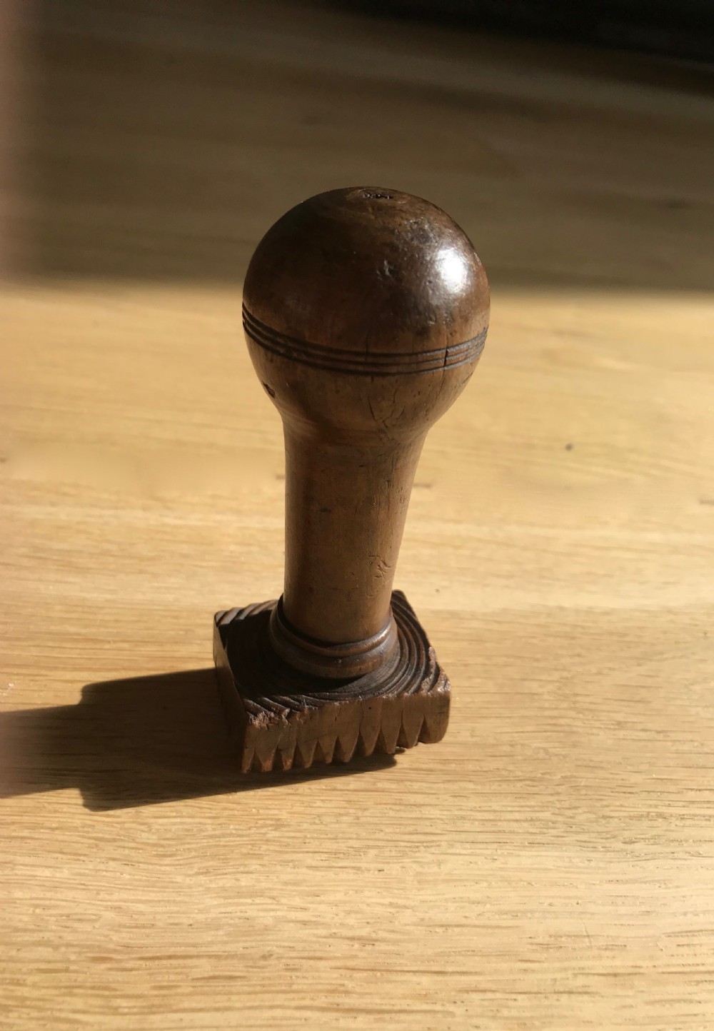 A rare sycamore biscuit mould and pricker - Prince Regent - treen View II