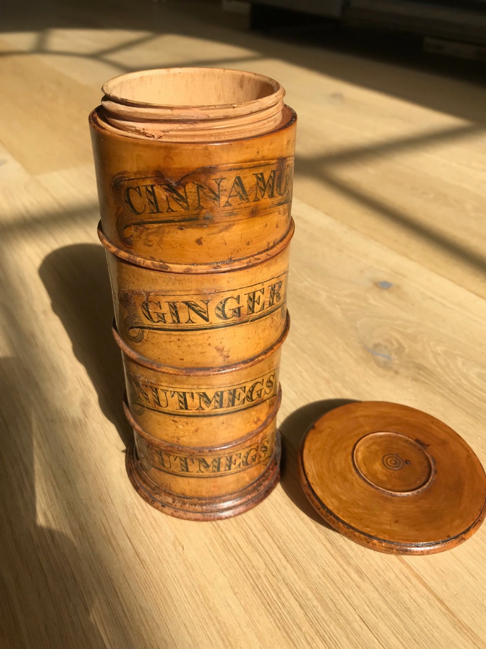 An antique treen spice box or tower - four tier View II