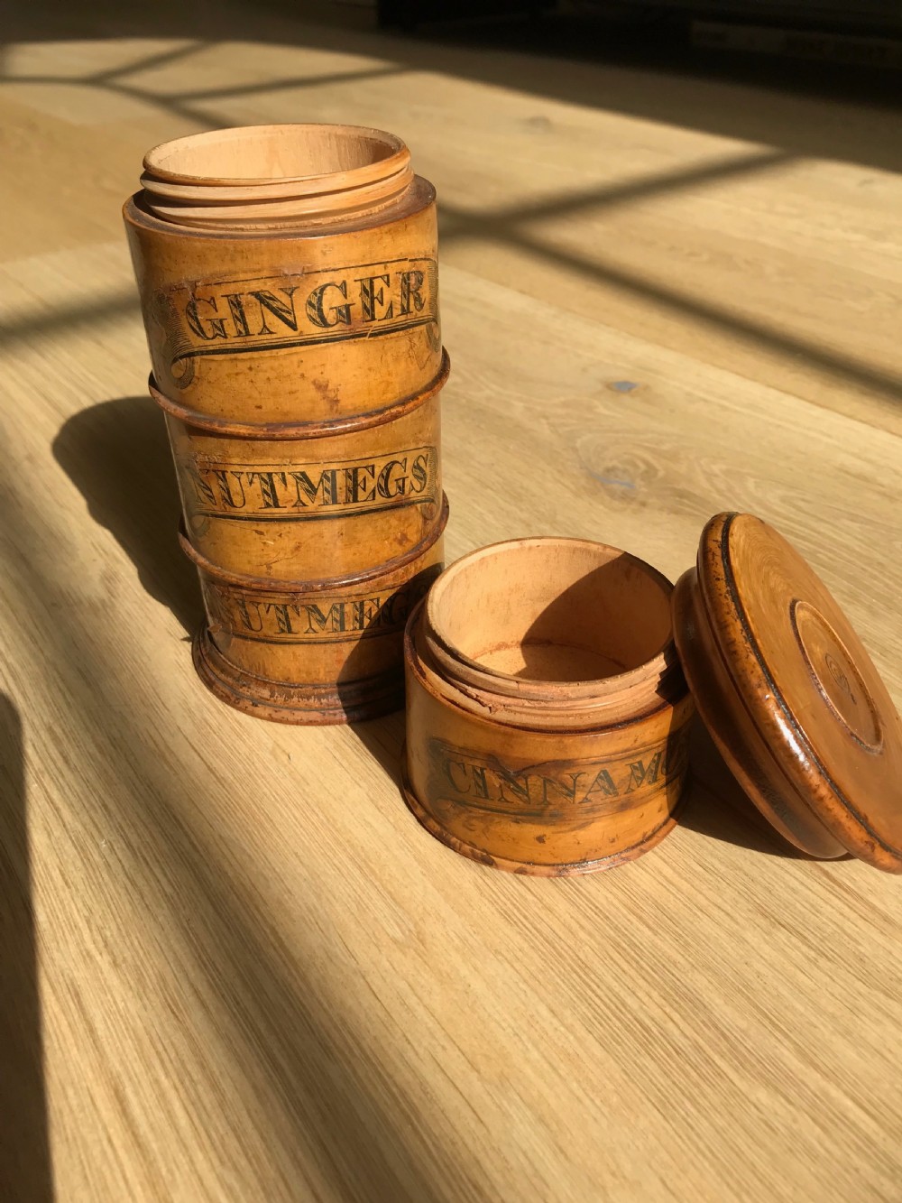 An antique treen spice box or tower - four tier View III