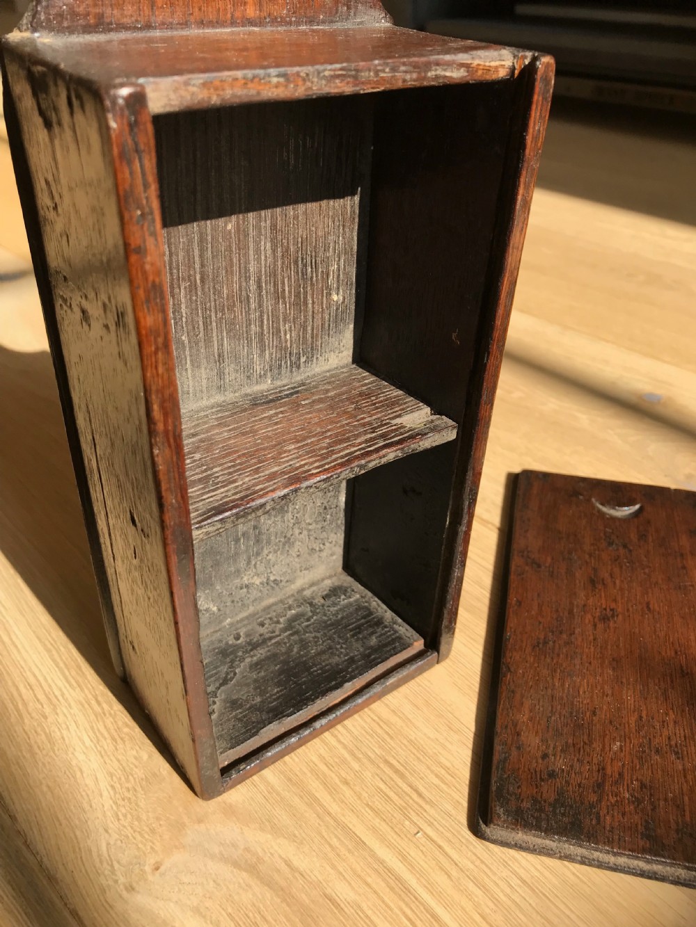 An Antique  Oak Tinder Box - treen  View II