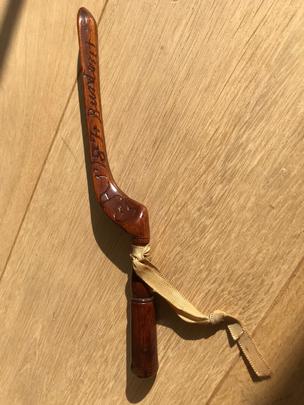Antique Fruitwood Knitting Sheath - Unusually name of village & dated View IV