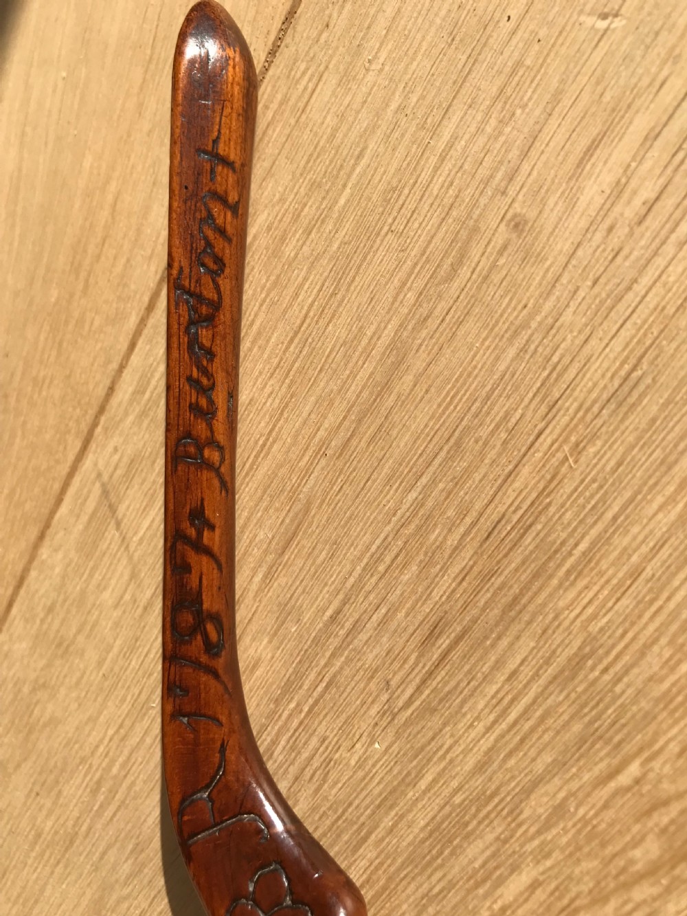 Antique Fruitwood Knitting Sheath - Unusually name of village & dated View V