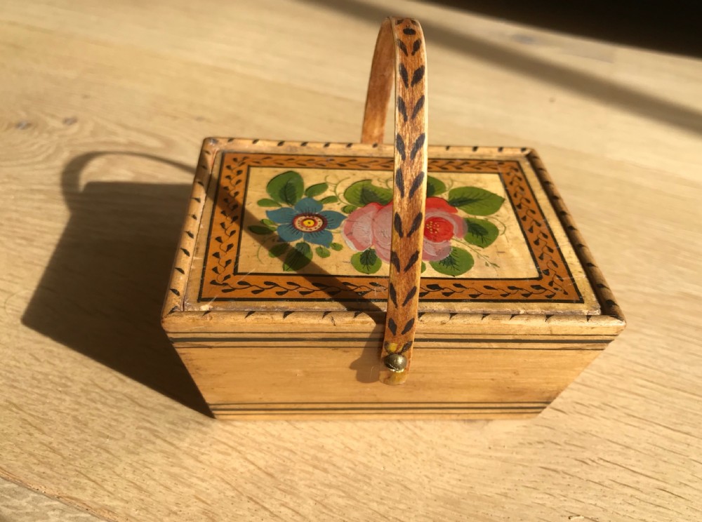 Antique Tunbridge Ware Sewing Basket Box View II
