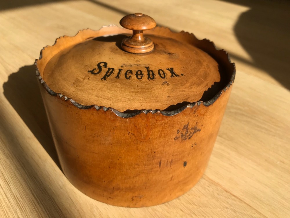 Antique Scottish Spice Box - inside with spice pots - treen View IV