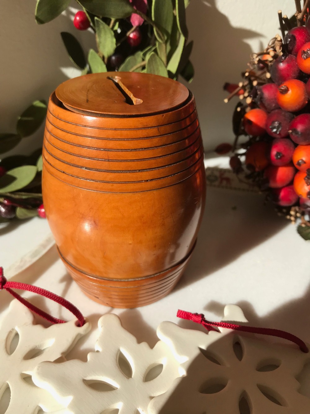 Antique Boxwood Barrel Money Box - treen