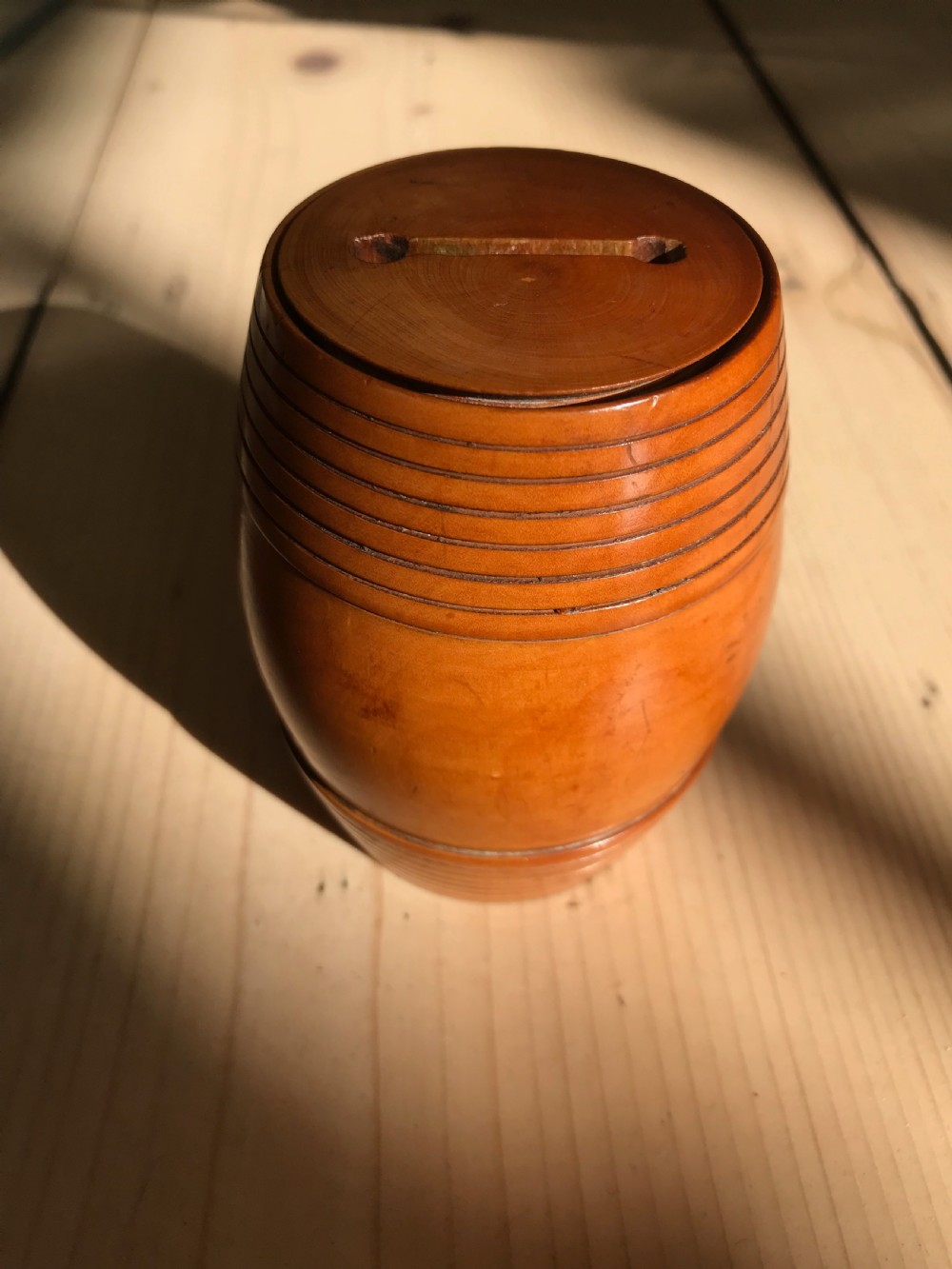 Antique Boxwood Barrel Money Box - treen View II