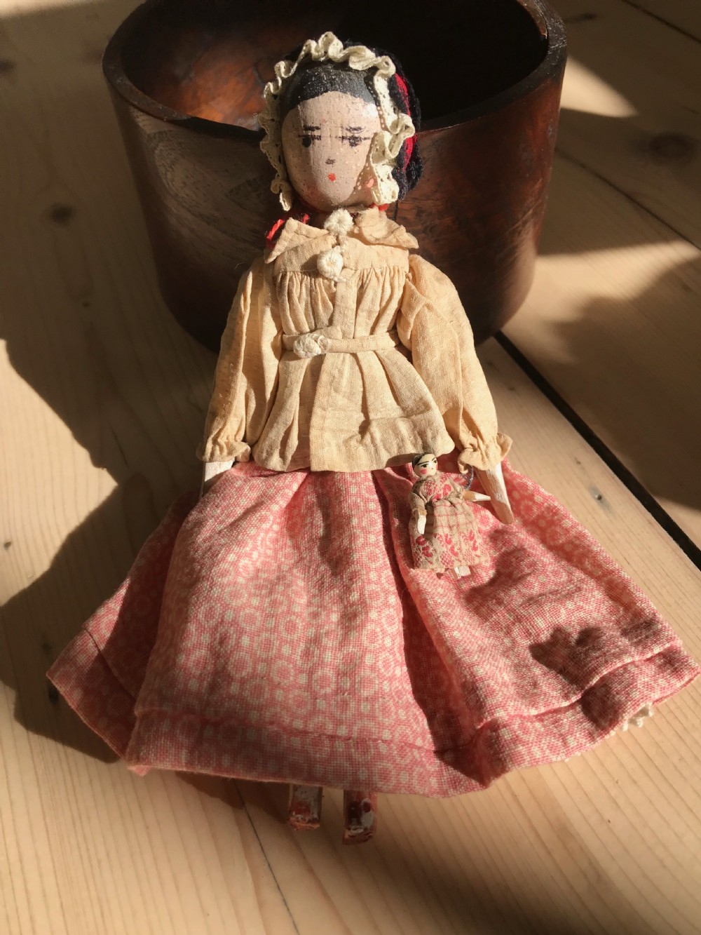 Antique Wooden Doll & Baby Doll View IV