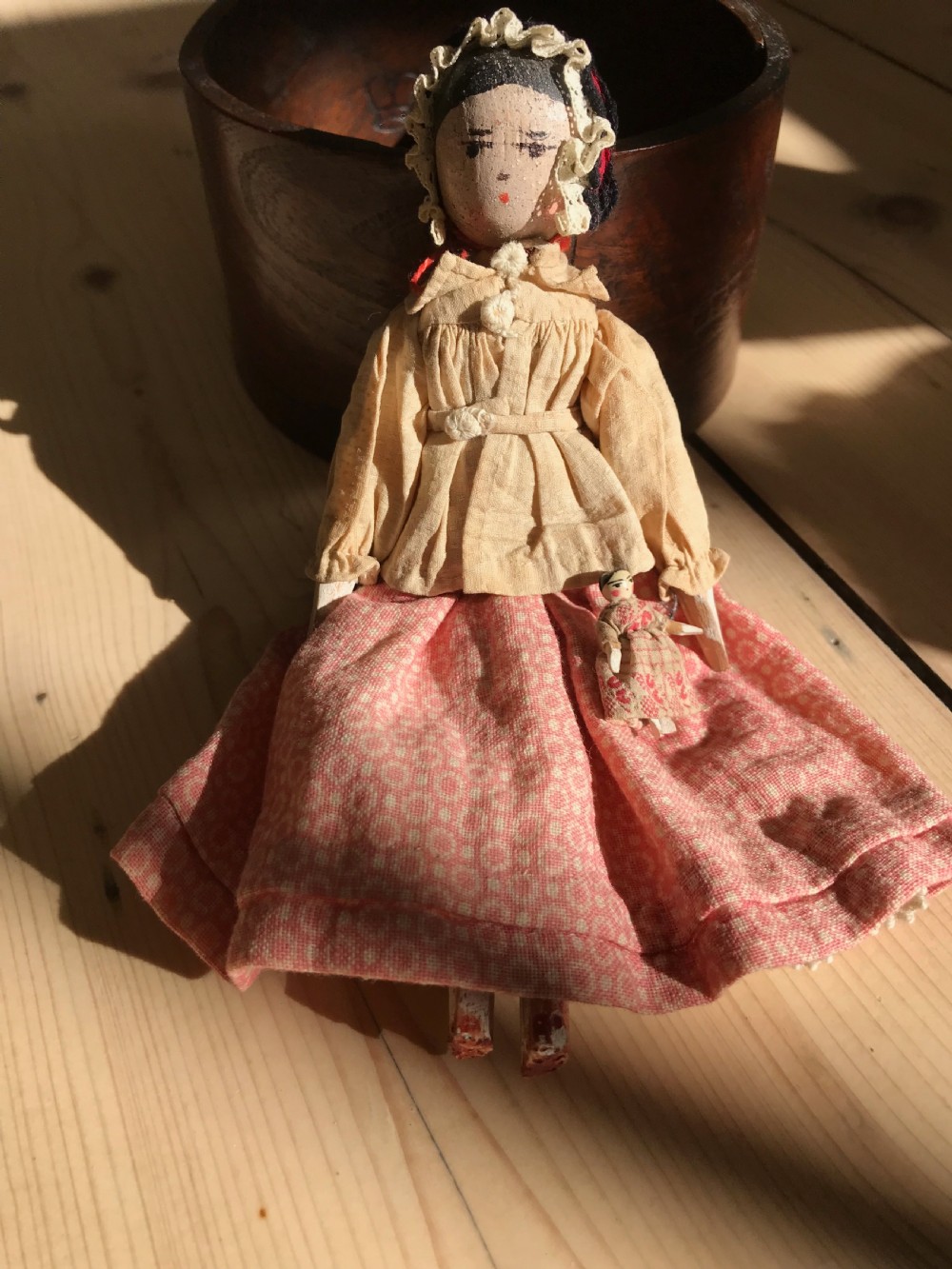 Antique Wooden Doll & Baby Doll View V