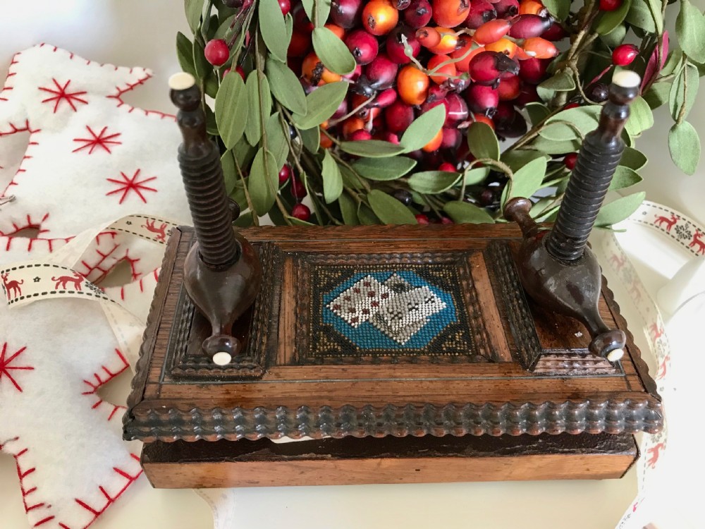 An Unusual Antique Rosewood Card Press - treen