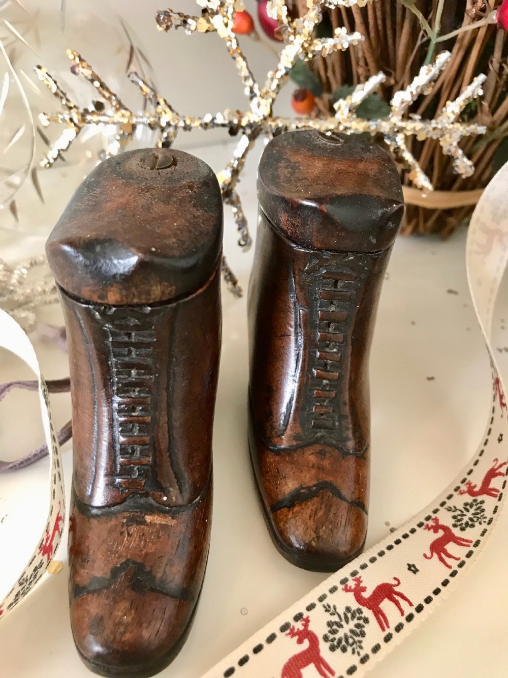 A Pair of Antique Snuff Shoe Boxes