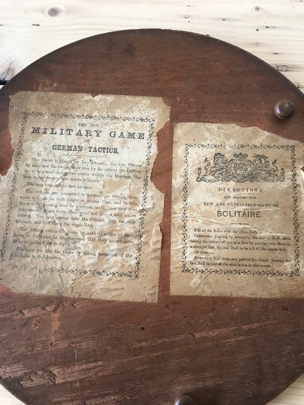Antique Solitaire & Military Game - Victorian Marbles - Instructions to Base View II