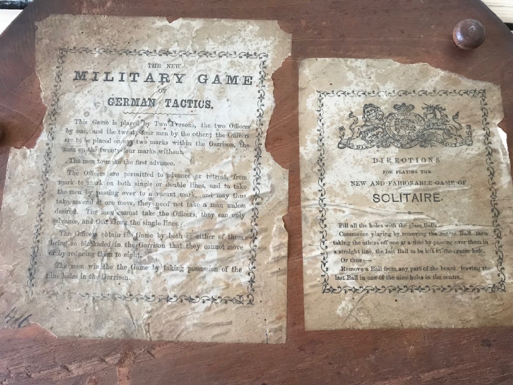 Antique Solitaire & Military Game - Victorian Marbles - Instructions to Base View IV