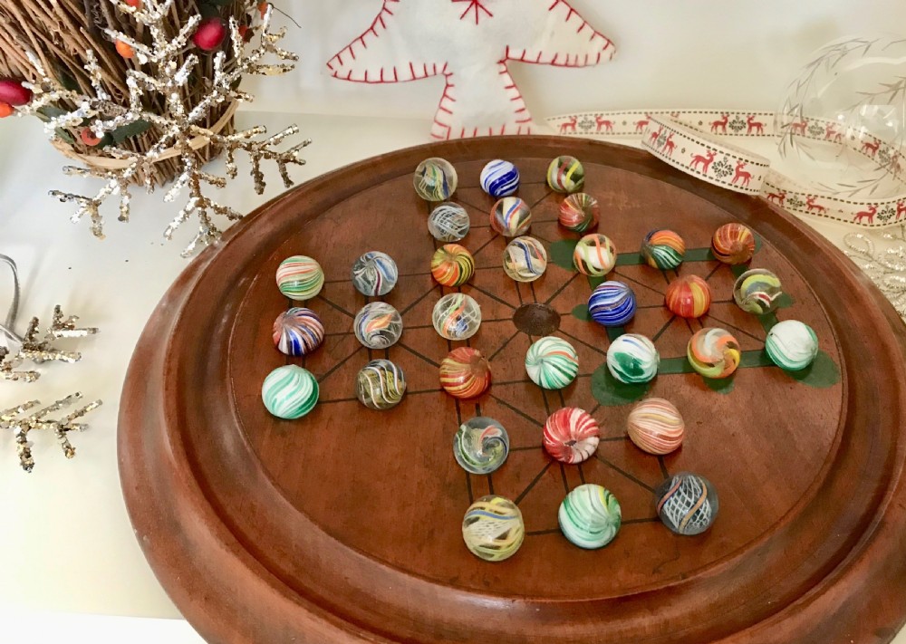 Antique Solitaire & Military Game - Victorian Marbles - Instructions to Base View VI