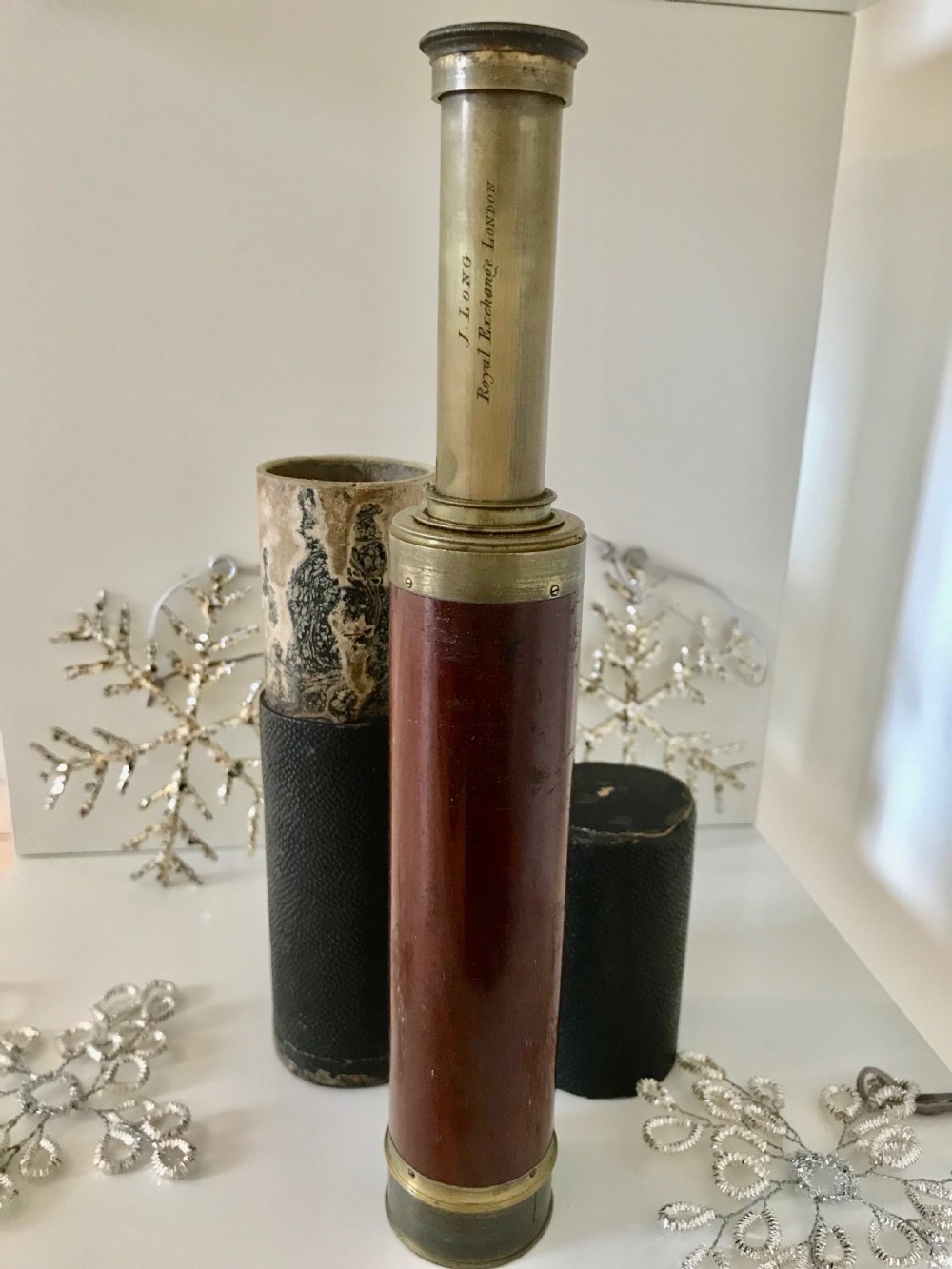Antique Georgian Three Draw Telescope - Original Case & Maker's Name View IV