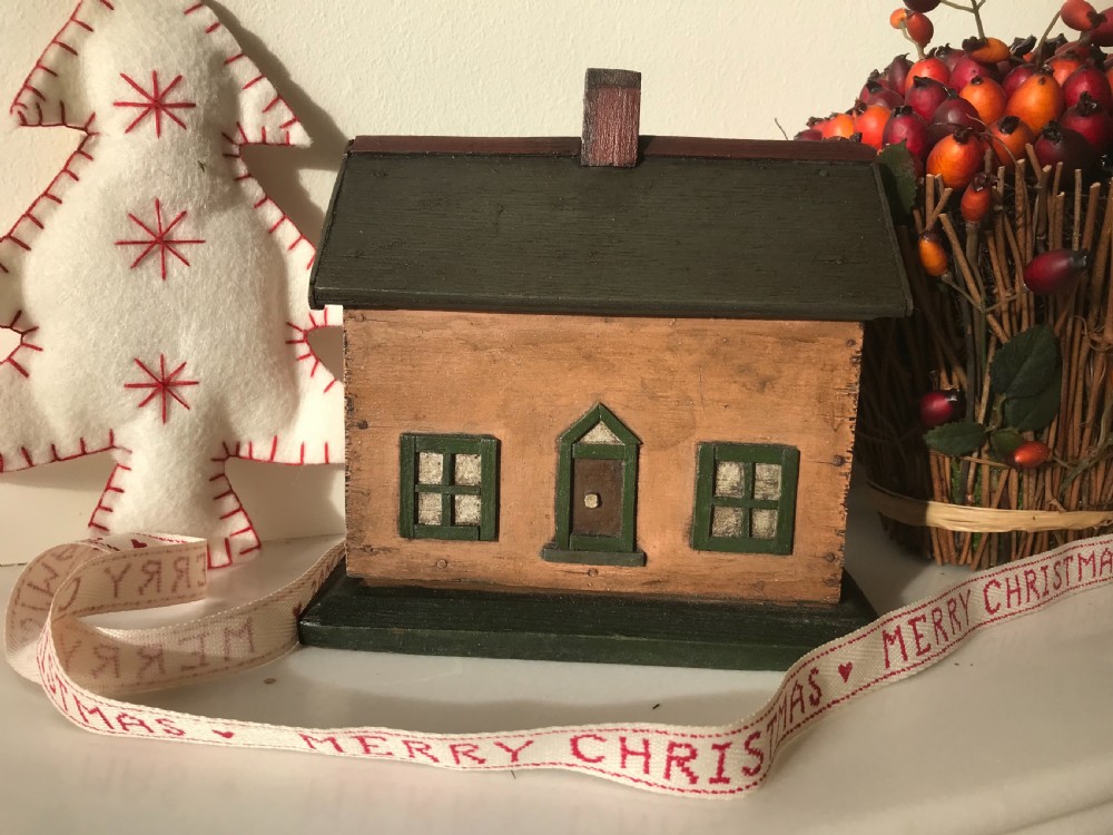 A Folk Art Painted Money Box - House