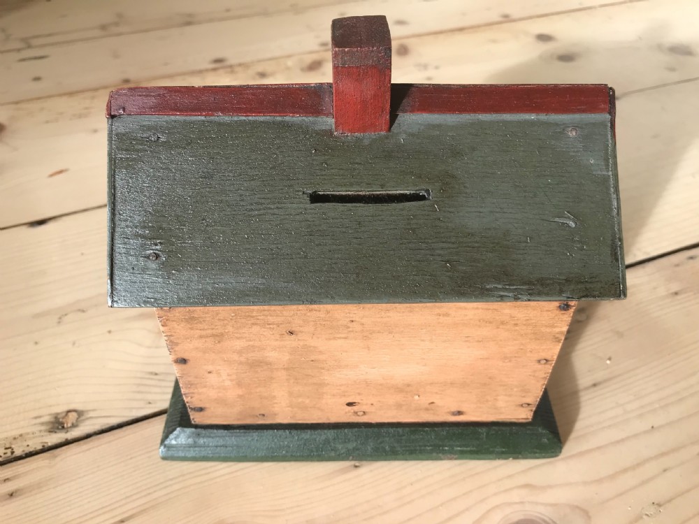 A Folk Art Painted Money Box - House View V
