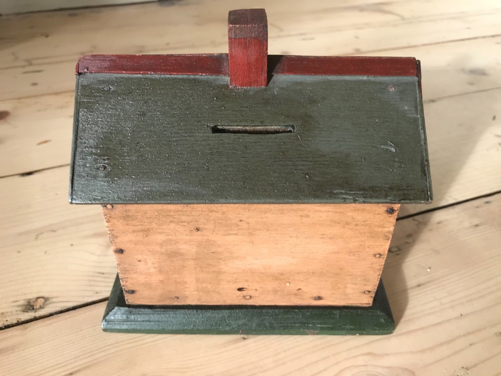 A Folk Art Painted Money Box - House View VI
