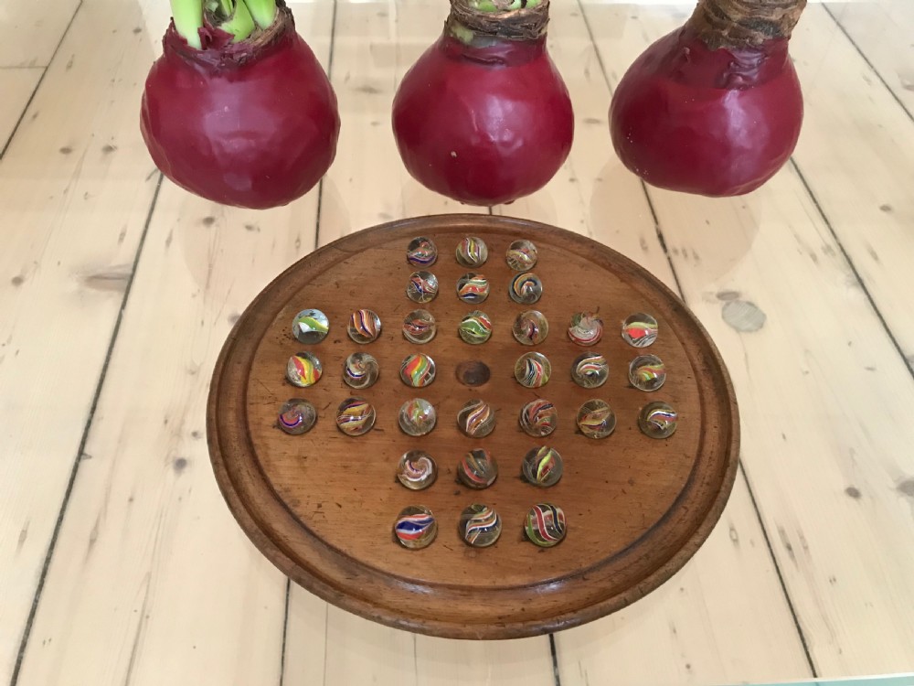 Antique Victorian Solitaire Board & Marbles View III