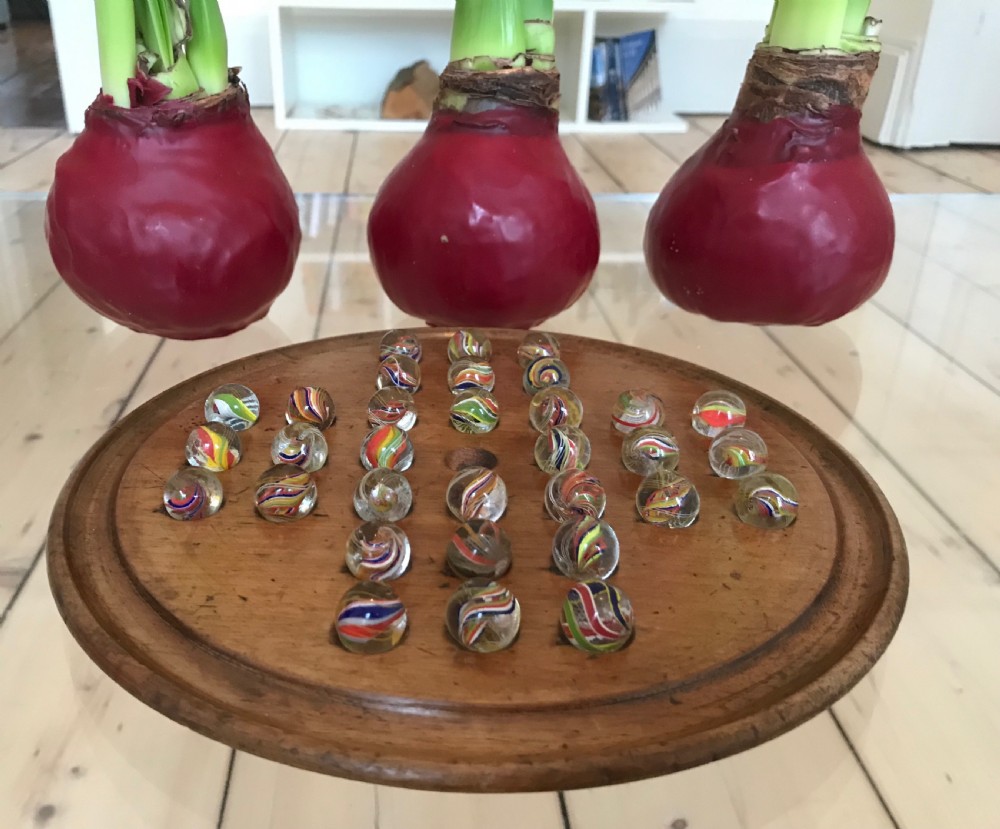 Antique Victorian Solitaire Board & Marbles View V