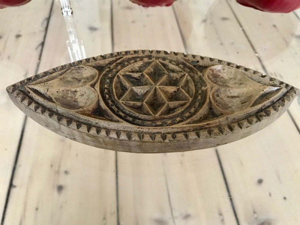 Unusual Shaped Antique Butter Stamp - hearts View II