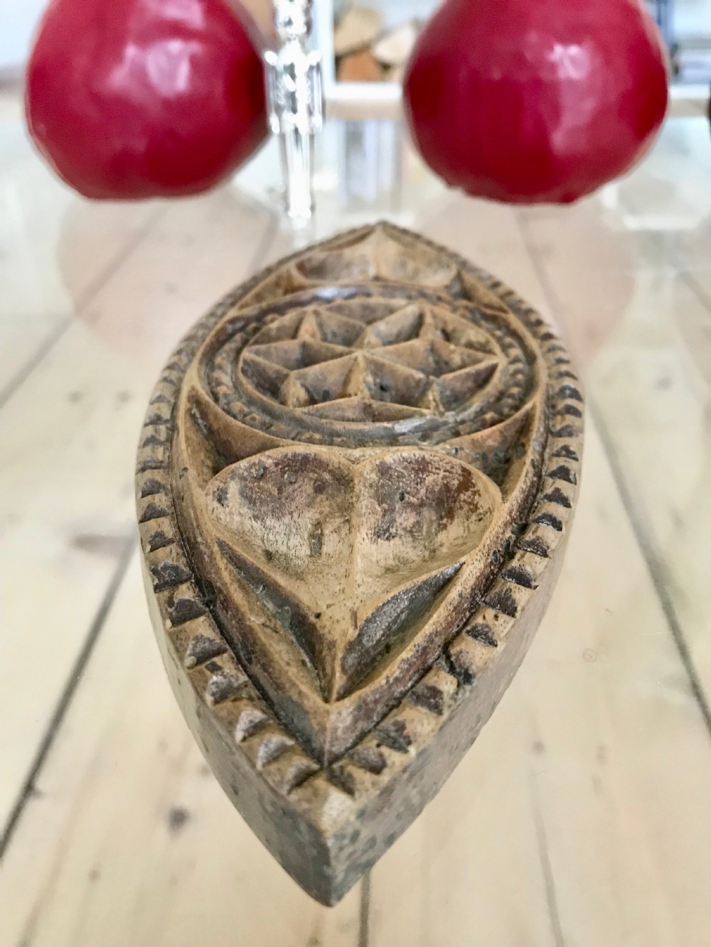 Unusual Shaped Antique Butter Stamp - hearts View IV