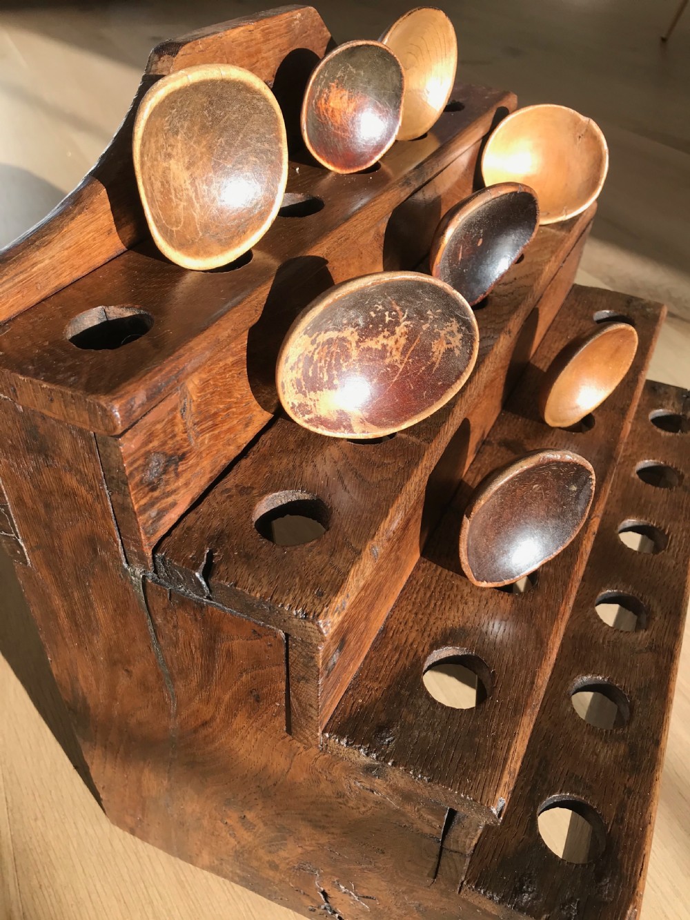 Antique Oak Welsh Spoon - Four tier View X