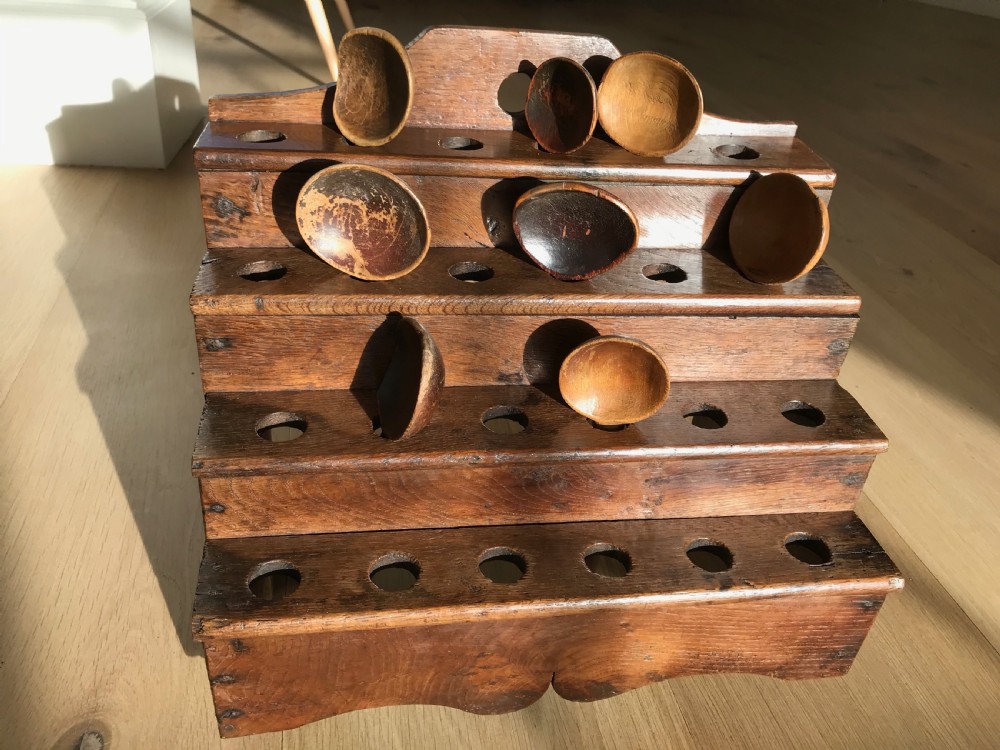 Antique Oak Welsh Spoon - Four tier View XI