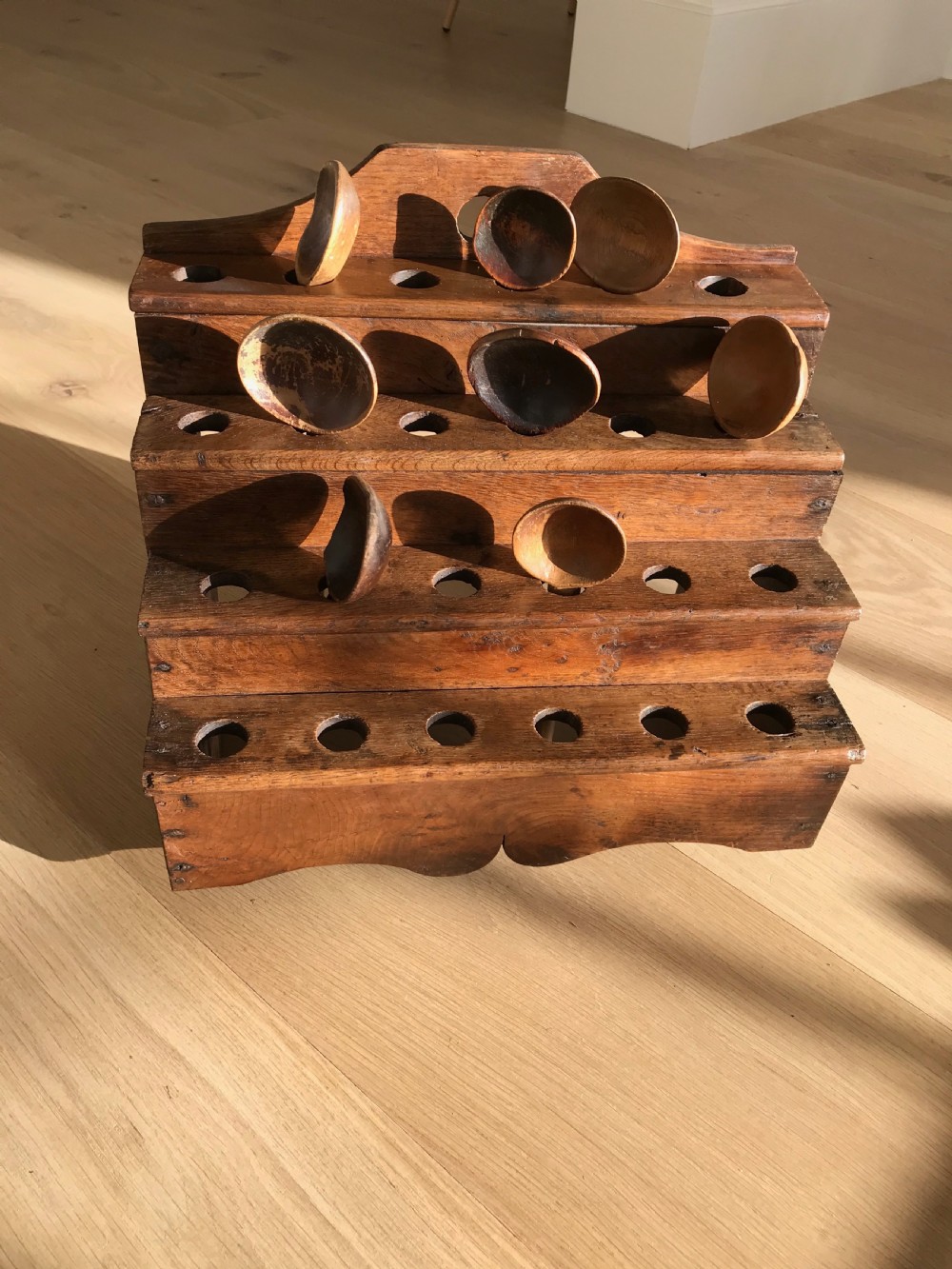 Antique Oak Welsh Spoon - Four tier View XII